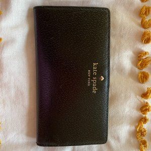 Kate Spade Slim Bifold Wallet--Black Exterior, Pink Interior